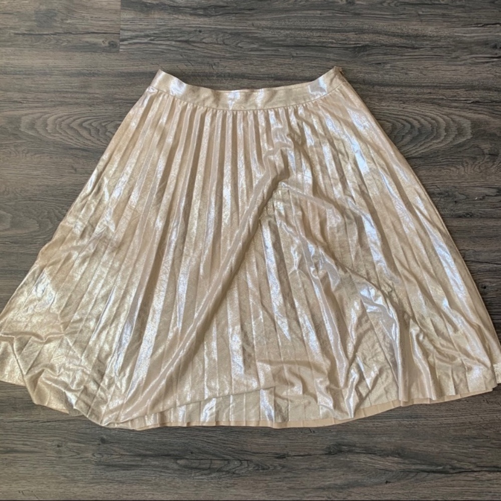NWOT Anthropologie Maeve Pleated Metallic Gold Silver MIDI Skirt Holiday NYE M - Picture 6 of 7